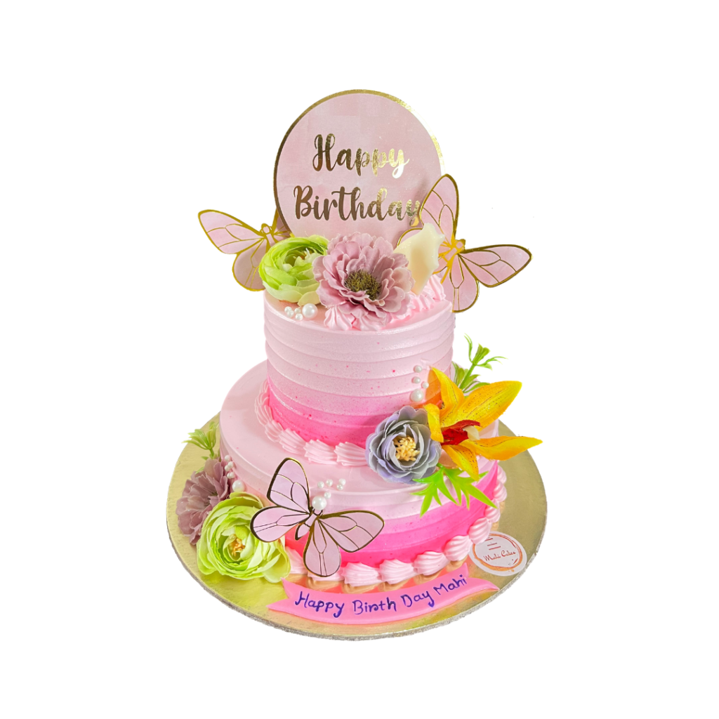 Birthday cake with butterfly and pink theme