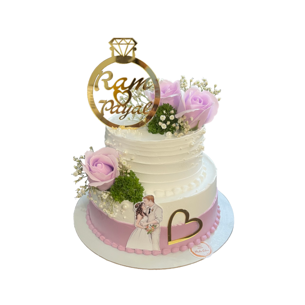 Engagement cake with purple shades and flowers