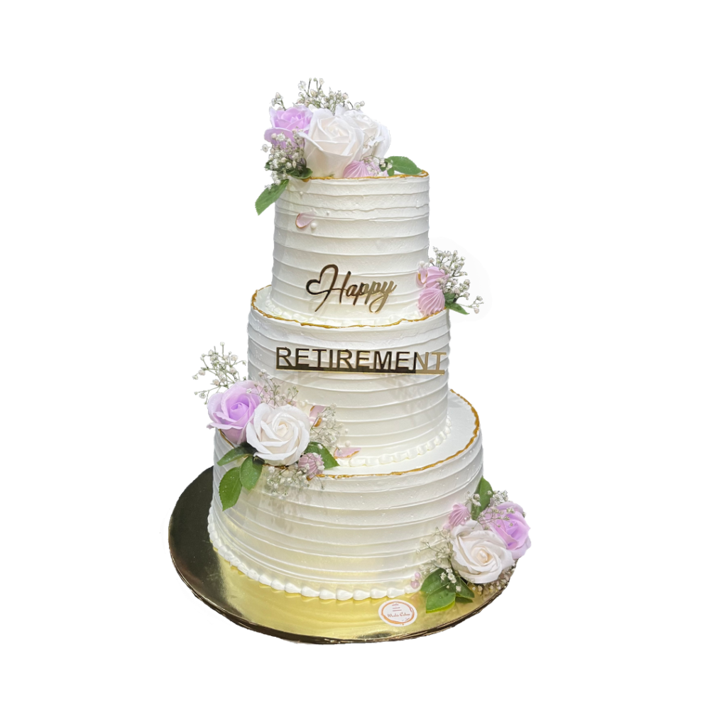 Retirement cake with purple shades and flowers
